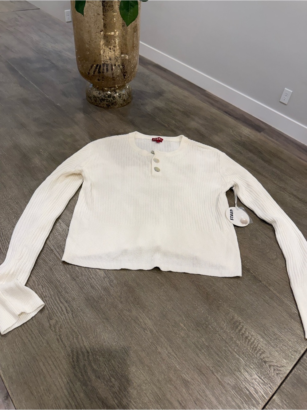 NWT! STAUD Off-White Ribbed Button Cardigan